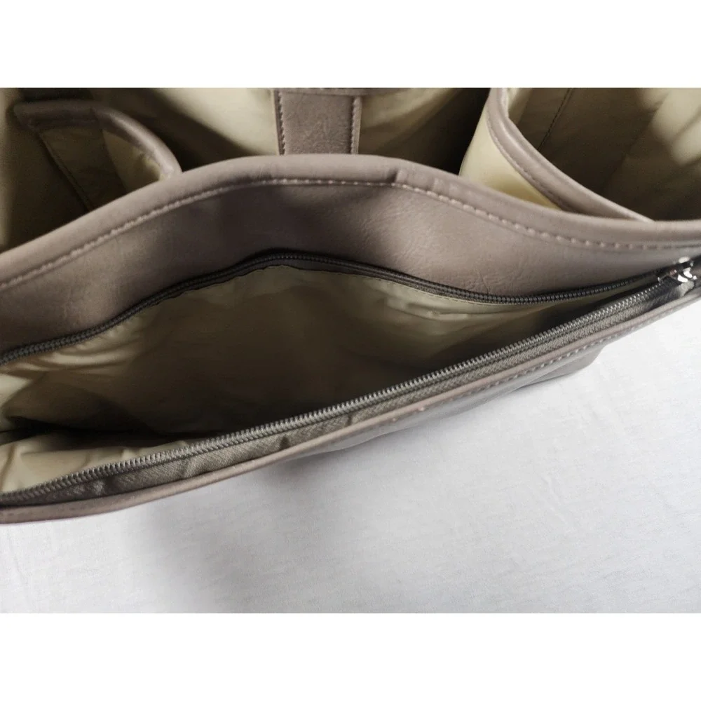 OiOi‎ Pram Caddy Oatmeal Vegan Leather Stroller Bag W/ Attachable Shoulder Strap